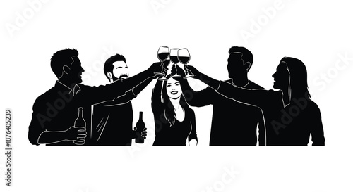 group of friends cheering and toasting with wine glasses silhouette high quality professional detailed modern elegant