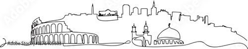 One single line drawing of Amman city skyline, Jordan. Historical town landscape in the world. Best holiday destination. one line Icon drawing