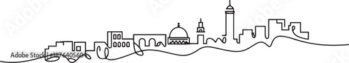 One single line drawing of Amman city skyline, Jordan. Historical town landscape in the world. Best holiday destination. one line Icon drawing