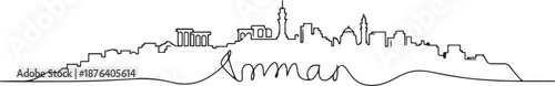 One single line drawing of Amman city skyline, Jordan. Historical town landscape in the world. Best holiday destination. one line Icon drawing