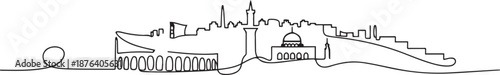 One single line drawing of Amman city skyline, Jordan. Historical town landscape in the world. Best holiday destination. one line Icon drawing