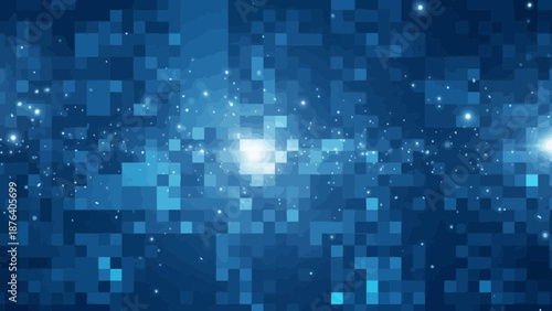 Abstract pixelated blue background with light effects, suitable for technology themes