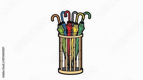 Colorful Umbrellas in Stand