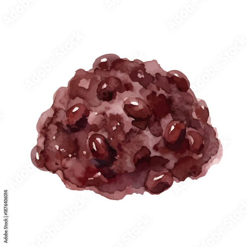 Watercolor-style illustrations of various types of sweet bean paste／和菓子・餡子・粒あん