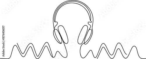 Single continuous line drawing of headphone with zigzag wire. Electronic recording tools head phone gadget concept. one line Icon drawing