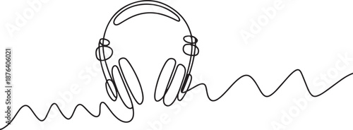 Single continuous line drawing of headphone with zigzag wire. Electronic recording tools head phone gadget concept. one line Icon drawing