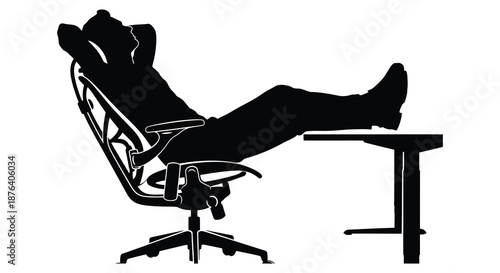 a person reclining in a chair with feet on a table silhouette high quality professional detailed