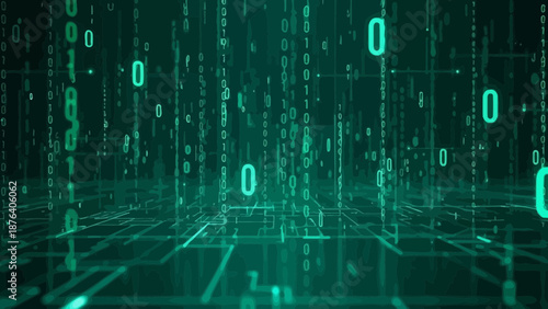 Digital Data Stream: Abstract Background of Binary Code Falling Down the Screen