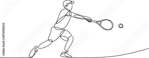 Single continuous line drawing of young agile tennis player hit the ball from opponent. Sport exercise concept. Trendy one line draw design. one line Icon drawing