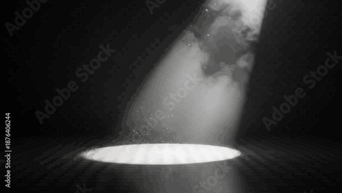 Dramatic spotlight illuminates stage with smoke effects creating dynamic scene