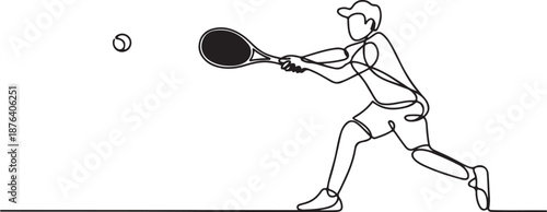 Single continuous line drawing of young agile tennis player hit the ball from opponent. Sport exercise concept. Trendy one line draw design. one line Icon drawing