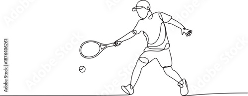 Single continuous line drawing of young agile tennis player hit the ball from opponent. Sport exercise concept. Trendy one line draw design. one line Icon drawing