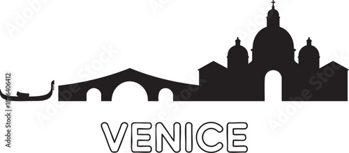 Venice skyline black silhouette landmark illustration concept for travel tourism design project