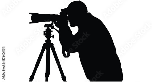 a man looking through a telescope on a tripod silhouette high quality professional detailed modern elegant
