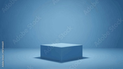 Elegant monochrome studio shot featuring a blue cube platform against a subtle backdrop