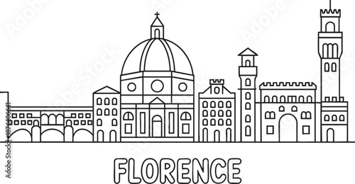 Minimalist florence city skyline vector artwork showing iconic italian architecture and sights