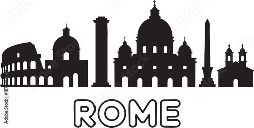 Rome italy skyline vector silhouette with famous landmarks and outline city name graphic