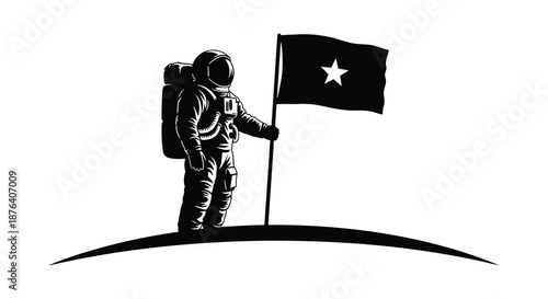 astronaut standing on the moon holding a flag with a star silhouette high quality professional detailed