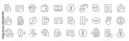 Payment thin line icons set. Online payment, pay with credit card. Editable stroke. Vector