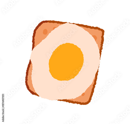 Toast with fried egg. Open sandwich, bread slice with protein and yolk on top...