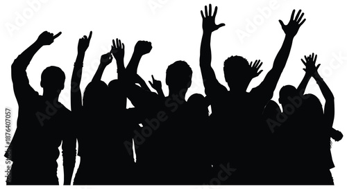 a group of people with their hands raised in celebration silhouette high quality professional detailed modern
