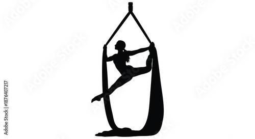 aerial yoga pose with fabric swing silhouette high quality professional detailed modern elegant stylish clean crisp