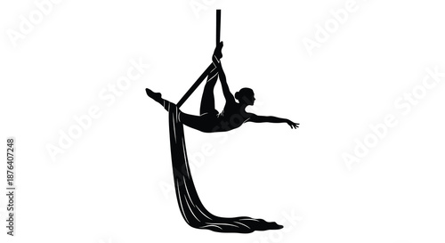 aerial performer in dynamic pose with fabric swing silhouette high quality professional detailed modern elegant stylish