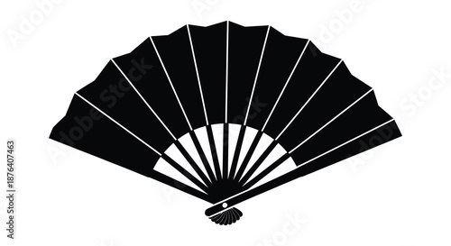 a black fan with white lines and a decorative handle silhouette high quality professional detailed modern