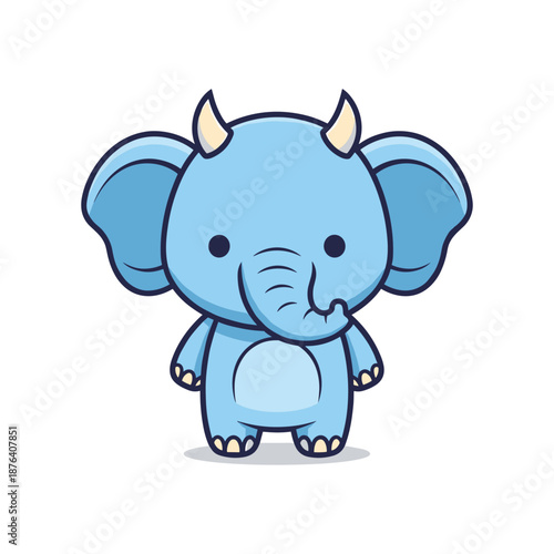 Obraz na plátně Cartoon Blue Elephant with Tusks Vector Illustration
