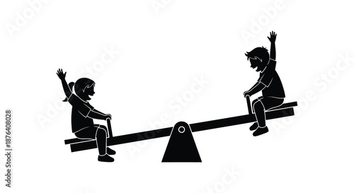 two children playing on a seesaw in a classic black silhouette high quality professional detailed modern