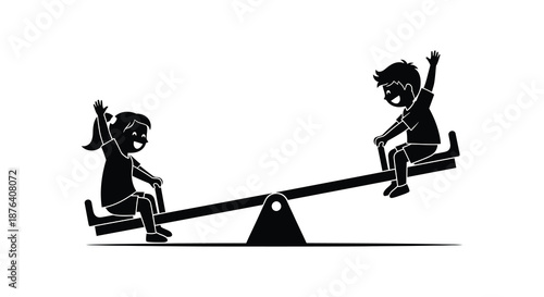 two children playing on a seesaw in a classic black silhouette high quality professional detailed modern