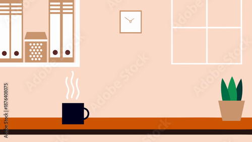 Year‑Round Office Coffee Break with Green Plant and Warm Lighting