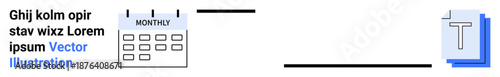 Time management, organization tools, productivity aids, document handling, business planning, digital scheduling. A monthly calendar beside a stacked document icon. Time management and organization