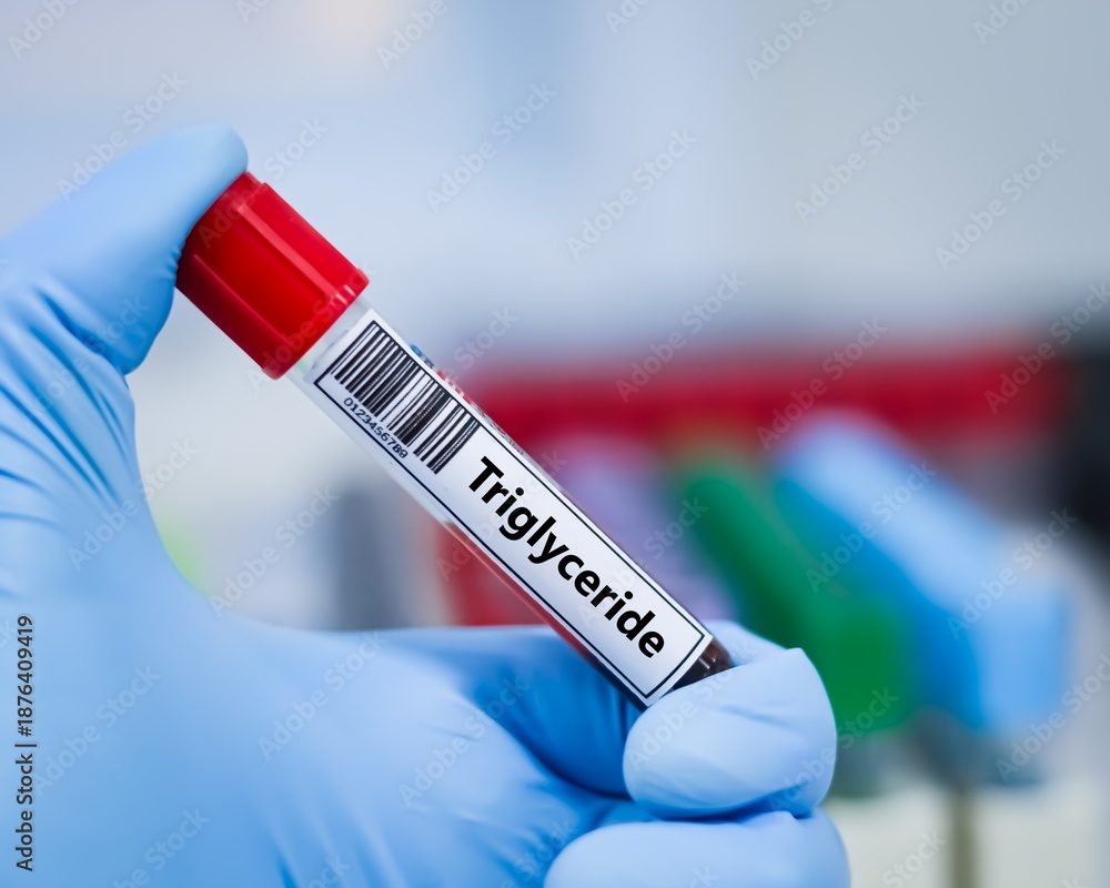 Obraz premium Blood sample tube for triglyceride test analysis.