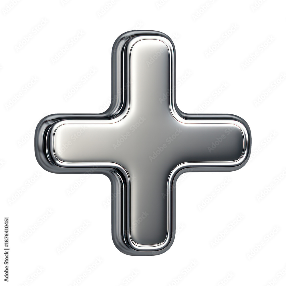 Fototapeta premium PNG Shiny metallic 3D plus symbol