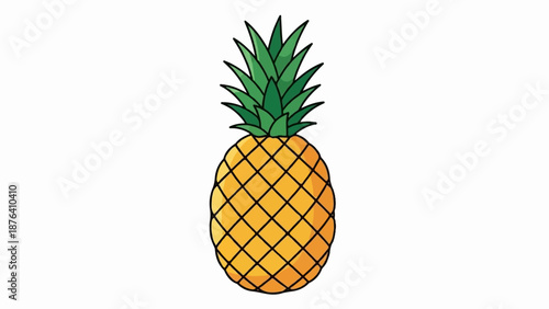 A bright yellow pineapple with a spiky green crown stands out on a white background