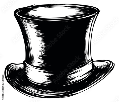 Hand drawn illustration of a top hat depicting classic style for entertainment