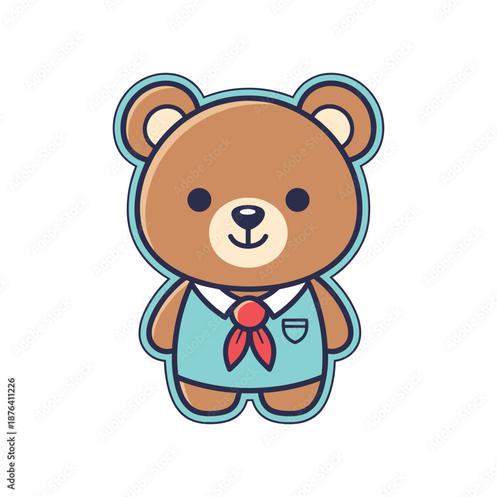 Fototapeta premium Cute Cartoon Bear in School Uniform Vector Illustration