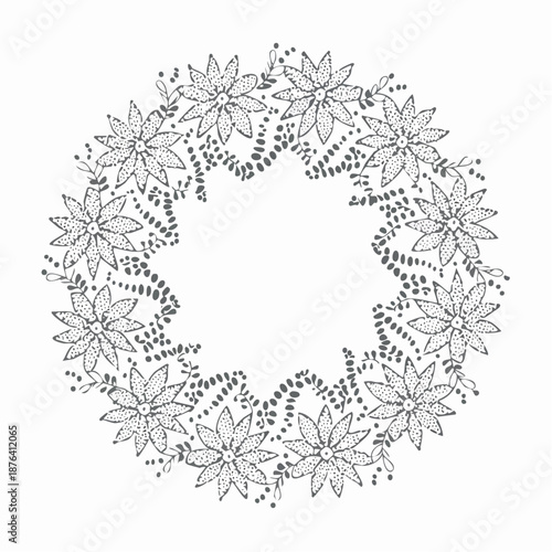 Elegant floral lace wreath with delicate flower and dot pattern for a decorative border