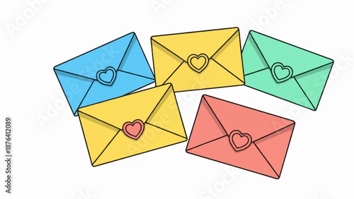 A collection of colorful envelopes with heart seals