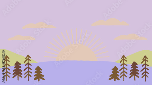 Sunrise Misty Mountain Valley Landscape with Golden Light