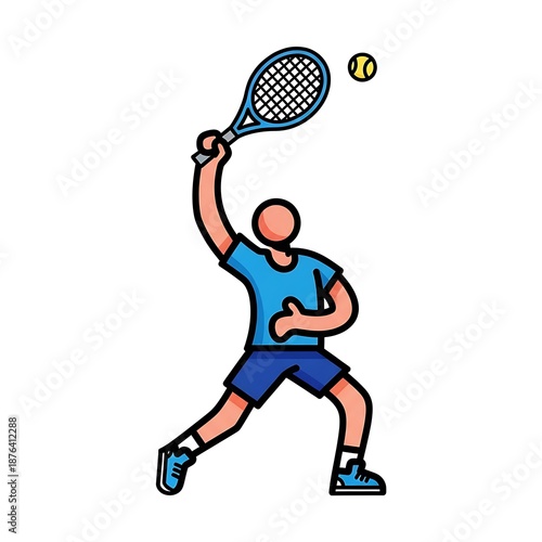 Cartoon Tennis Player Hitting Ball Illustration.