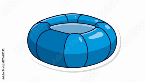 A cartoon blue inflatable ring, shaped like a torus, with segmented sections and a lighter blue inner circle