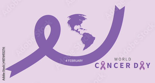World Cancer Day with purple ribbon design. Cancer awareness background. Poster or banner background vector illustration