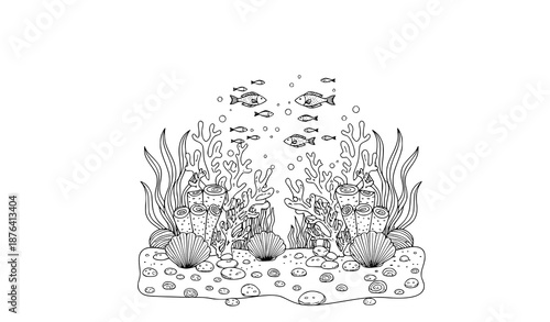 Mandala style underwater coral reef adult coloring book page vector