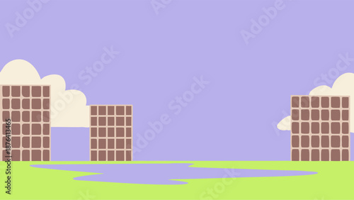 Overcast Urban Landscape with Diffused Skyline and Reflective Streets