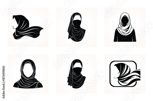 Islamic Hijab and Niqab Vector Icons - Muslim Woman Apparel Silhouette Set