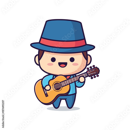 Cartoon Musician Playing Guitar