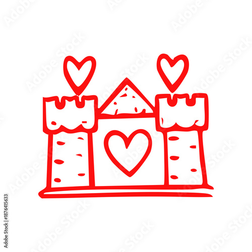 Red Heart Castle Icon Symbol Love Romance.