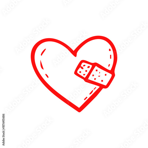 Red Heart with Bandage Icon Symbolizing Healing and Care.